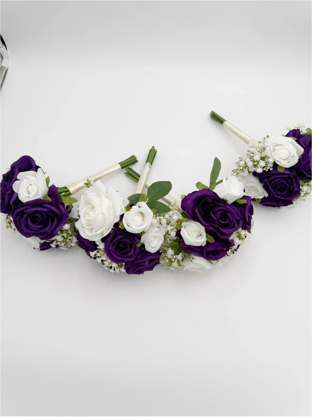 Wedding Bridesmaid Bouquets Set of 4, Artificial Silk Flowers Arrangement
